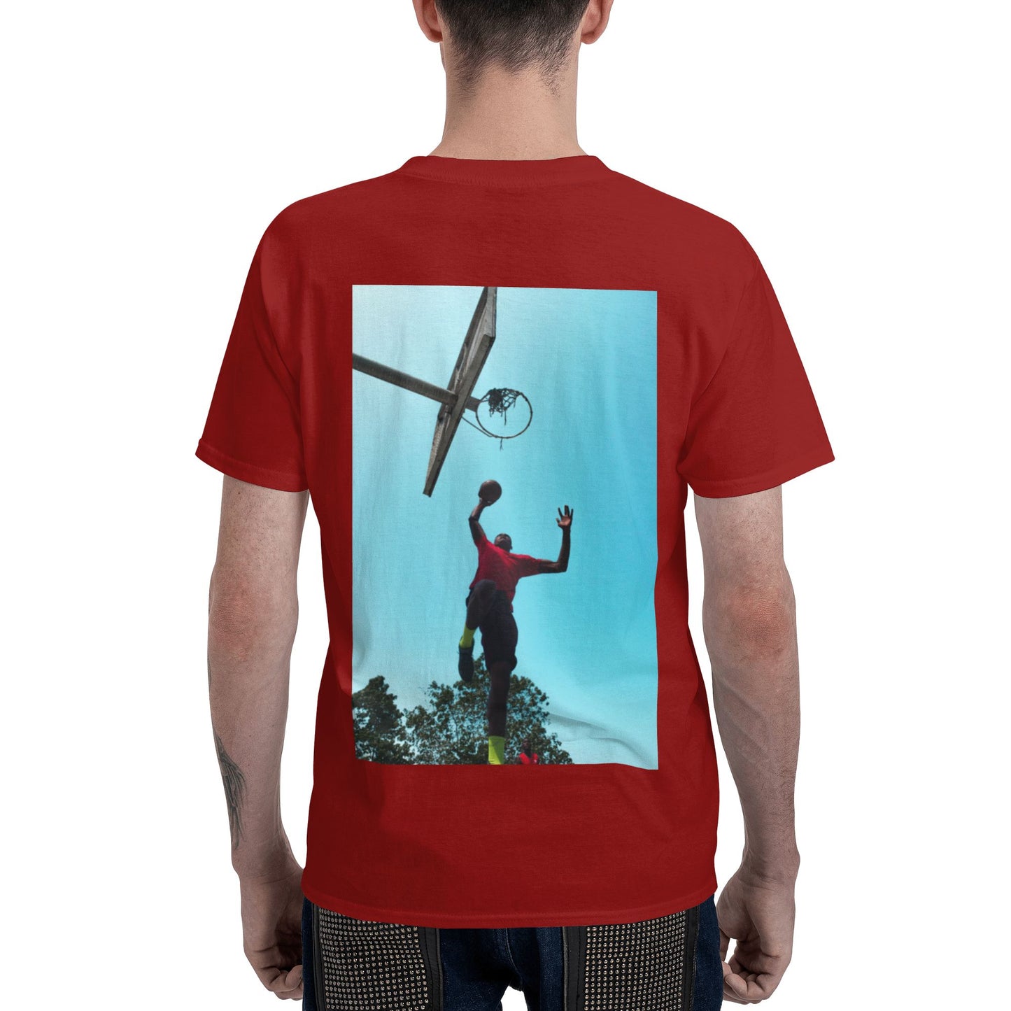150g Men's Cotton Round Neck Short Sleeve T-Shirt - Back Custom