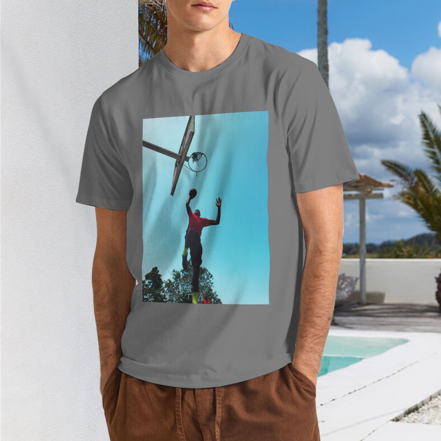 200g Men's Cotton Round Neck Short Sleeve T shirt-Front Custom