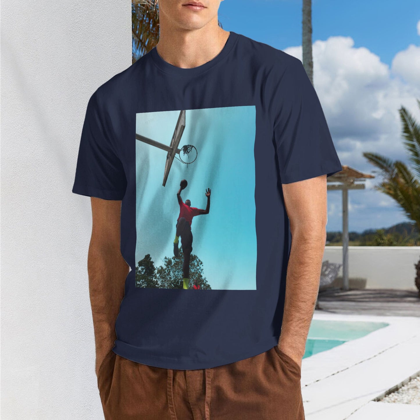200g Men's Cotton Round Neck Short Sleeve T shirt-Front Custom