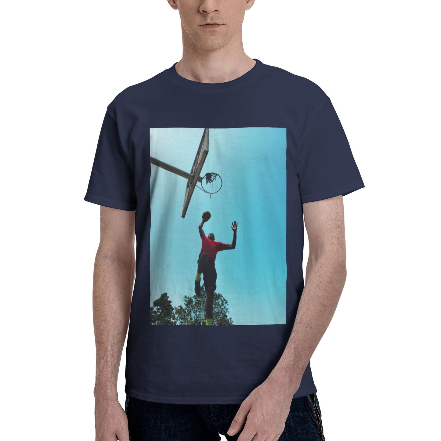 150g Men's Cotton Round Neck Short Sleeve T-shirt - front custom