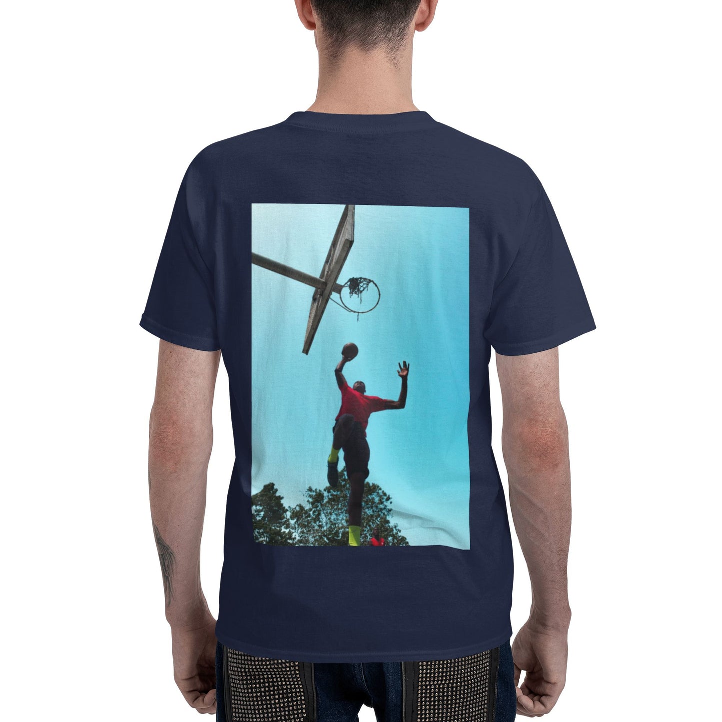 150g Men's Cotton Round Neck Short Sleeve T-Shirt - Back Custom