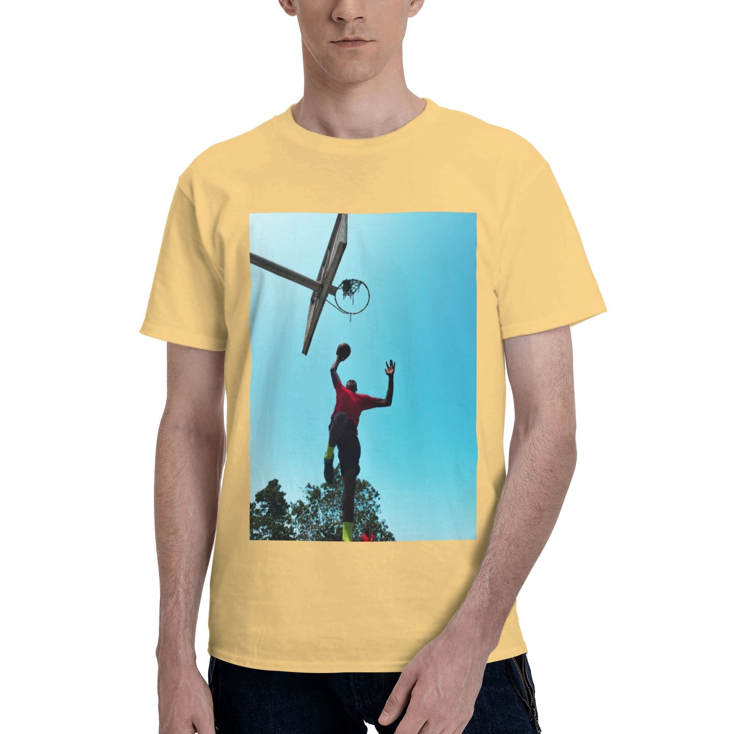 200g Men's Cotton Round Neck Short Sleeve T shirt-Front Custom